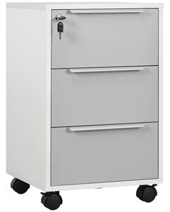 HOMCOM Mobile 3-Drawer Locking File Cabinet, Chest of Drawers Side Table on Wheels, for Office, Bedroom, Living Room, White Aosom UK