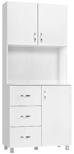 HOMCOM Free standing Kitchen Cabinet Cupboard with 2 cabinet, 3 drawers and 1 Open Space, Adjustable Height Storage Unit, White