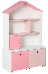 HOMCOM Kids Bookshelf Chest w/ Drawer with Wheels Baby Toy Wood Organizer Display Stand Storage Cabinet 80x34x130cm Pink Aosom UK