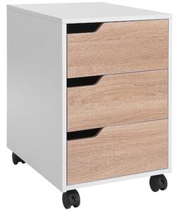 HOMCOM MDF Mobile File Cabinet pedestal with 3 Drawers Lockable Casters Oak and White Aosom UK