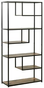 HOMCOM Wood Shelf Bookcase Industrial Style Stand 6-Staggered Shelf Living Room Display Rack Organiser Aosom UK