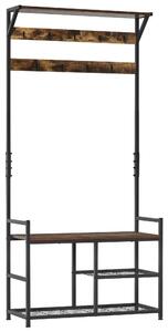 HOMCOM Coat Rack with Shoe Storage Bench, 9 Hooks Shelves for Entryway Bedroom, Brown and Black, 180cm Aosom UK