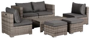 Outsunny 6-Seater Rattan Garden Furniture 6 Seater Sofa & Coffee Table Set Outdoor Patio Furniture Wicker Weave Chair Space-saving Compact, Grey