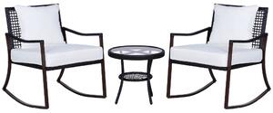Outsunny 2 Seater Rattan Bistro Set 2 Rocking Armchair with Pillow Cushion & Tempered Glass Round Coffee Table Wicker Weave Furniture, Brown