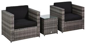 Outsunny 2 Seater Rattan Garden Furniture Sofa Furniture Set W/Cushions, Steel Frame-Grey Aosom UK