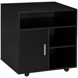 HOMCOM Mobile Printer Stand with Multiple Storage, Office Desk Side Unit on Wheels, Modern Design, 60L x 50W x 65.5H cm, Black Aosom UK