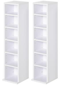 HOMCOM Media Storage Shelving Units: Set of 2 CD DVD Blu-Ray Tower Racks with Adjustable Shelves, Bookcase Organisers, White Aosom UK
