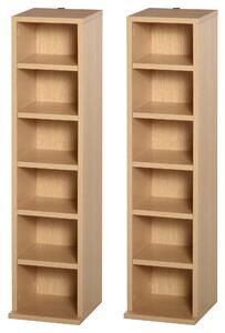 HOMCOM 204 CD Media Display Shelf Unit Set of 2 Blu-Ray DVD Tower Rack w/ Adjustable Shelves Bookcase Storage Organiser, Natural Wood Color
