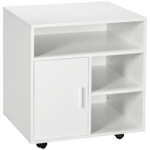 HOMCOM Mobile Printer Stand with Multiple Storage, Office Desk Side Unit on Wheels, Modern Design, 60L x 50W x 65.5H cm, White Aosom UK