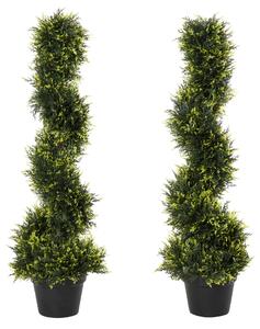 Outsunny Set Of 2 Artificial Tree 90cm/3FT Artificial Spiral Topiary Trees w/ Pot Fake Greenery Plant Home Office Garden Décor Green Aosom UK