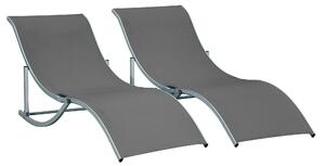 Outsunny Set of 2 S-shaped Foldable Lounge Chair Sun Lounger Reclining Outdoor Chair for Patio Beach Garden Grey Aosom UK