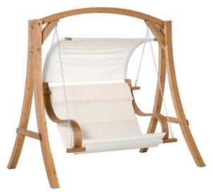 Outsunny Wooden Porch Swing Chair A-Frame Wood Log Swing Bench Chair With Canopy and Cushion for Patio Garden Yard