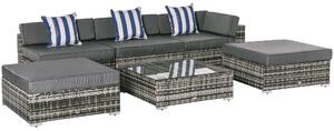Outsunny 5-Seater Rattan Sofa Coffee Table Set Sectional Wicker Weave Furniture for Garden Outdoor Conservatory w/ Pillow Cushion Grey