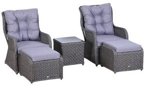 Outsunny 2 Seater Deluxe Garden Rattan Furniture Sofa Chair & Stool Table Set Patio Wicker Weave Furniture Set Aluminium Frame, Grey Aosom UK