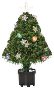 HOMCOM 2FT Pre-lit Artificial Christmas Tree Tabletop Multicoloured Fibre Optic Xmas Decoration w/ LED Lights Pot Table Desk - Green Aosom UK