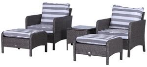 Outsunny Waterproof Rattan Garden Set: 2 Seater with Armchairs, Stools, Glass-Top Table, Cushions, Wicker Weave, Outdoor Seating Aosom UK