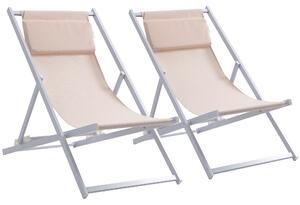 Outsunny Set of 2 Folding Garden Beach Deck Chairs Deckchairs Seaside Folding Garden Patio Lounger, White Aosom UK