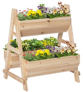 Outsunny Wood Raised Garden Bed, Outdoor Planter Box with Stand, Nonwoven Fabric for Vegetables, Herbs, Flowers, Natural Aosom UK
