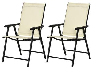 Outsunny Folding Metal Garden Chairs, Set of 2, Outdoor Patio Dining Seating, Park Yard Furniture, Beige Aosom UK