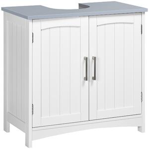 Kleankin Compact Vanity Unit: Double-Door Undersink Cabinet with Adjustable Shelves, Pedestal Style for Bathroom Storage, White Aosom UK