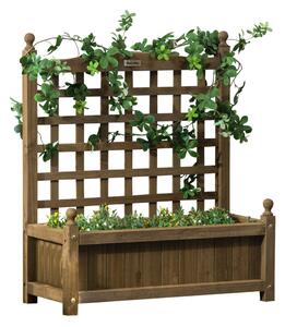 Outsunny Raised Flower Beds Wooden Planter w/ a Trellis and Garden Planter at Home, Corner, Garden, Balcony, 64W x 28D x 75Hcm, Brown Aosom UK