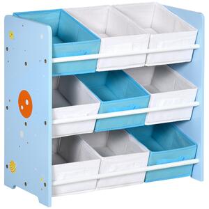 ZONEKIZ Playroom Storage Unit, Children's Bookshelf with 9 Colourful Baskets, Toy Organiser for Nursery, Blue Aosom UK