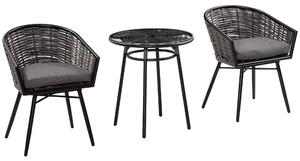 Outsunny 3 Pieces PE Rattan Bristo Set, Round Wicker Patio Table and Chairs, Glass Top Coffee Table with Removable Cover, Grey Aosom UK