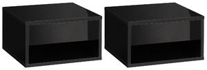 HOMCOM 2 Pieces Bedside Table Wall Mounted Nightstand with Drawer and Shelf for Bedroom, 37 x 32 x 21cm, High Gloss Black