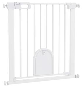 PawHut 75-82cm Pet Safety Gate with Double Locking, Pressure Fit Stair with Cat Flat for Doorways, Hallways, White Aosom UK