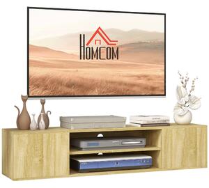 HOMCOM Floating TV Stand Cabinet for TVs up to 60 Inch, Media Entertainment Center with Open Shelf, Storage Cupboard, Natural Wood Effect Aosom UK