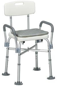 HOMCOM Shower Stool: Adjustable Aluminium Bath Chair with Backrest, Armrests, Detachable Padded Seat, Non-Slip, Whitewater