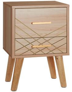 HOMCOM Scandinavian Bedside Cabinet with Drawers, Bedside Table with Wood Legs for Bedroom, Natural Aosom UK