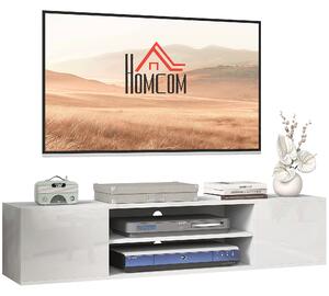 HOMCOM Floating TV Stand Cabinet for TVs up to 60", Wall Mounted TV Unit w/ Open Shelf, Storage Cupboards, Cable Management, White