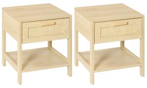 HOMCOM Bedside Nightstand Set of 2, with Rattan Drawer and Storage Shelf, for Bedroom, Living Room Aosom UK