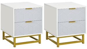 HOMCOM Bedside Table with 2 Drawers, Side Table, Bedside Cabinet with Steel Frame for Living Room, Bedroom, Set of 2, Grey and White Aosom UK