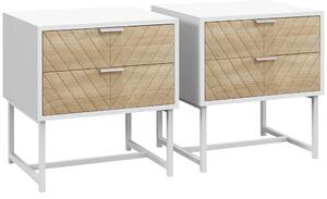 HOMCOM Modern Bedside Tables: Set of 2 with Drawers & Metal Frame, Sofa Side Tables, White and Oak Aosom UK