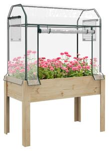 Outsunny Wooden Planter Box with Greenhouse Cover and Bed Liner, Raised Garden Bed for Vegetables, Flowers, Herbs Aosom UK