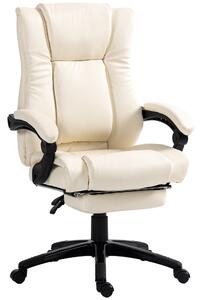 Vinsetto Leather Swivel Chair: Adjustable Office Seating with Footrest & Wheels, Cream White Aosom UK