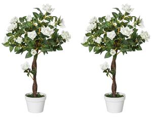 Outsunny Set of 2 Artificial Plants White Rose Floral in Pot, Fake Plants for Home Indoor Outdoor Decor, 90cm Aosom UK