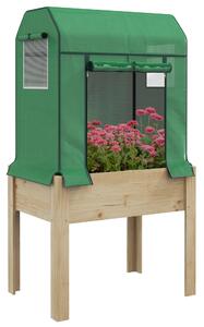 Outsunny Wooden Planter Box with PE Greenhouse Cover and Bed Liner, Raised Garden Bed for Vegetables, Flowers, Herbs Aosom UK