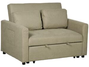 HOMCOM Loveseat Sofa Bed, Convertible Bed Settee with 2 Cushions, Side Pockets for Living Room, Light Brown