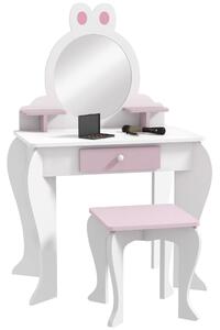 ZONEKIZ Bunny-Design Kids Dressing Table, with Mirror and Stool, Fun and Functional, White and Pink Aosom UK