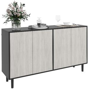 HOMCOM Kitchen Sideboard Storage Cabinet for Living Room with Adjustable Shelves 4 Doors and Pine Wood Legs Black Aosom UK
