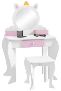 ZONEKIZ Kids Dressing Table, Unicorn Design with Mirror & Stool, Creative Play, White Aosom UK
