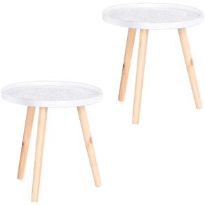 HOMCOM Carved Elegance: Set of 2 Floral Coffee Tables with Tray Top, Wooden Legs, Modern Round Side Tables, White Aosom UK