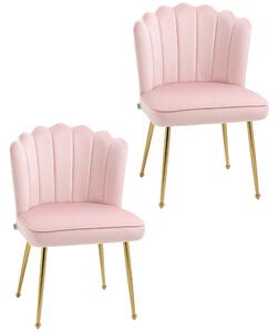 HOMCOM Shell Luxe Velvet Accent Chair, Modern Living Room Chair with Gold Metal Legs for Living Room, Bedroom, Home Office, Set of 2, Pink Aosom UK