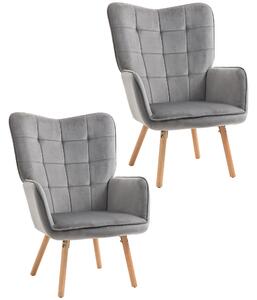 HOMCOM Plush Velveteen Armchairs: Tufted Wingback Duo for Lounging Luxury, Wooden Legs, Slate Grey