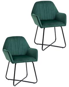 HOMCOM Velvet Armchair Duo: Luxurious Lounge Seating with Metal Base, Emerald Green Aosom UK