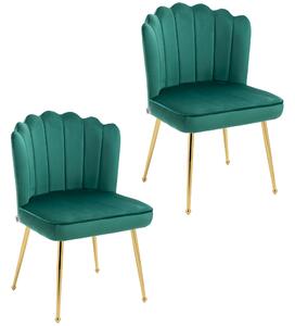 HOMCOM Shell Luxe Velvet Accent Chair, Modern Living Room Chair with Gold Metal Legs for Living Room, Bedroom, Home Office, Set of 2, Green Aosom UK