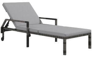 Outsunny Rattan Wicker Sun Lounger, Grey, Outdoor Recliner with 5-Level Adjustable Backrest and 2 Wheels Aosom UK